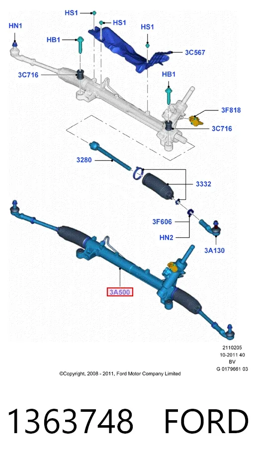 Listwa kierownicza (maglownica) 1363748 Ford
