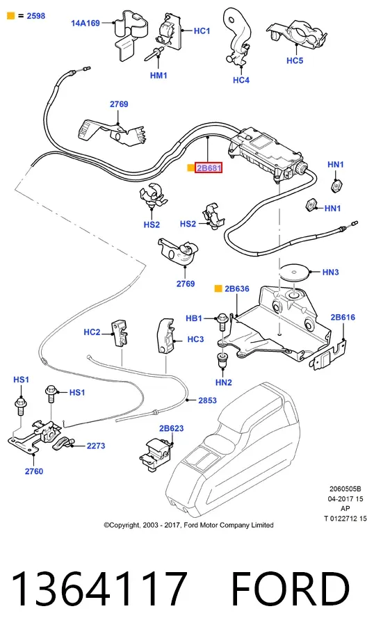 Linka hamulca ręcznego tylna prawa/lewa 1364117 Ford