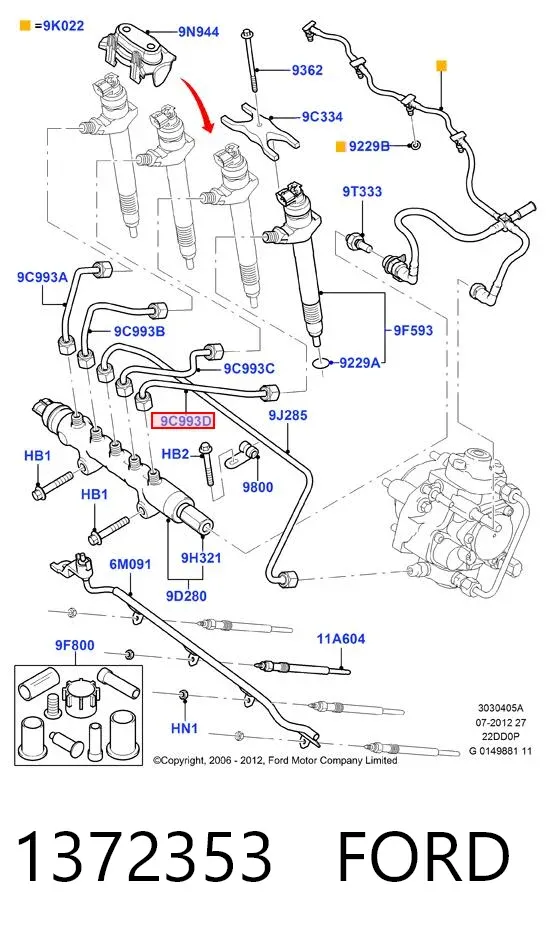 Rurka paliwa wtryskiwacza 4. cylindra 1372353 Ford