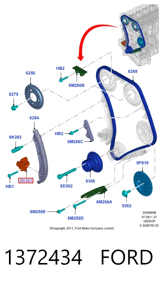 Napinacz łańcucha rozrządu 1372434 Ford