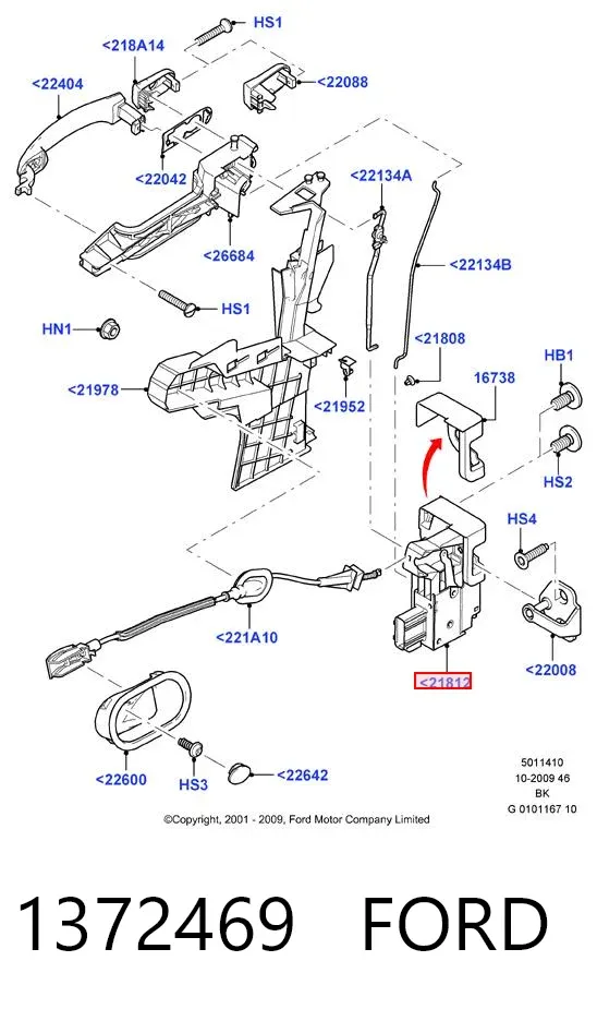 Zamek drzwi przednich lewych Ford Fiesta Mk5