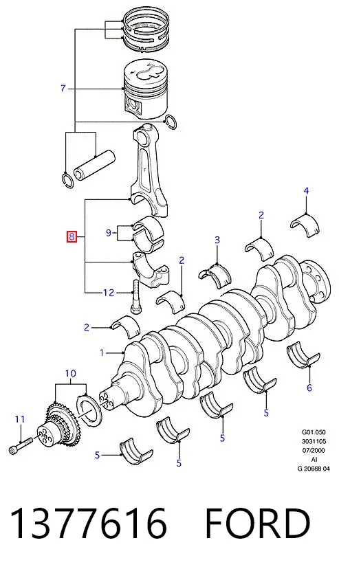 Korbowód tłoka silnika 1377616 Ford
