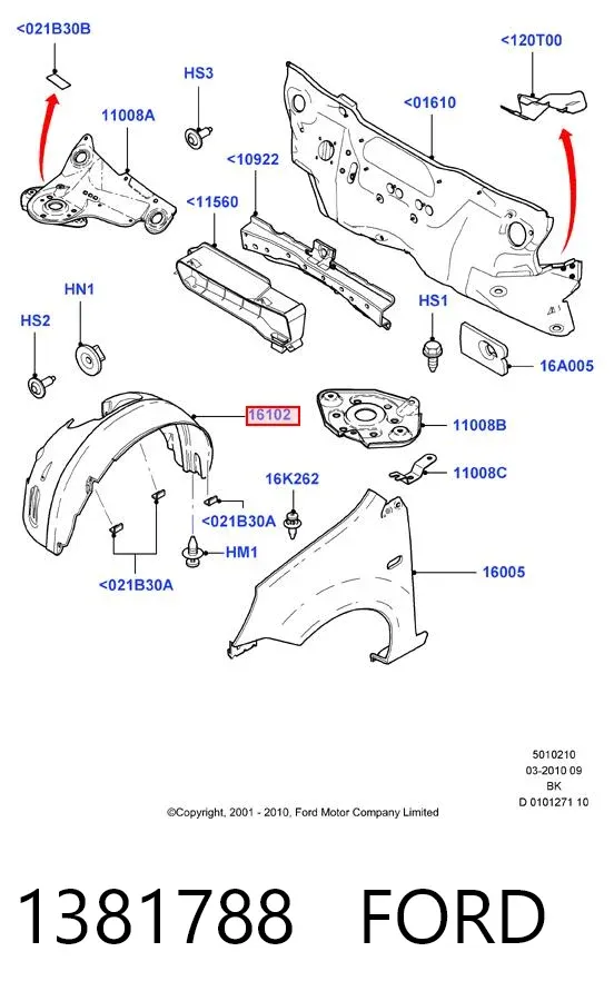Nadkole błotnika przedniego lewe 1381788 Ford