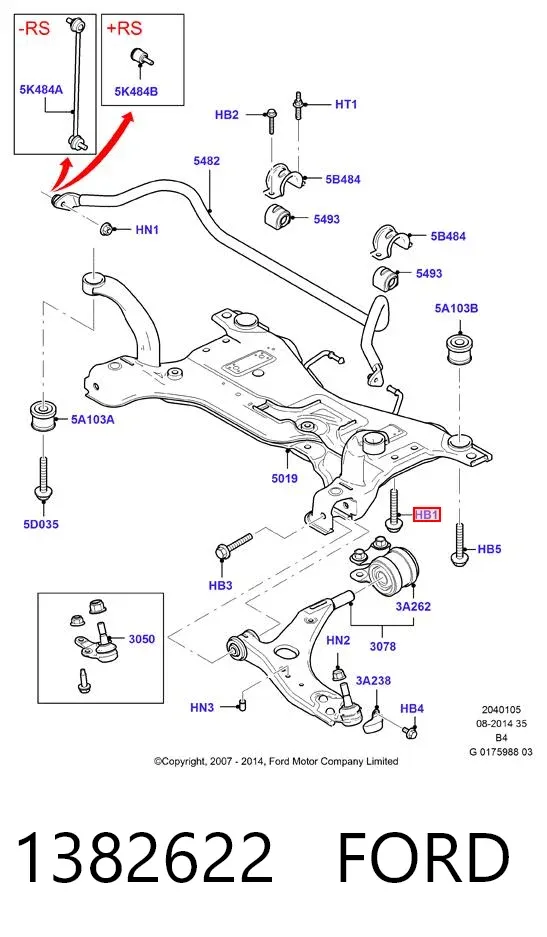 Śruba do mocowania górnego wahacza tylnego wewnętrzna 1382622 Ford