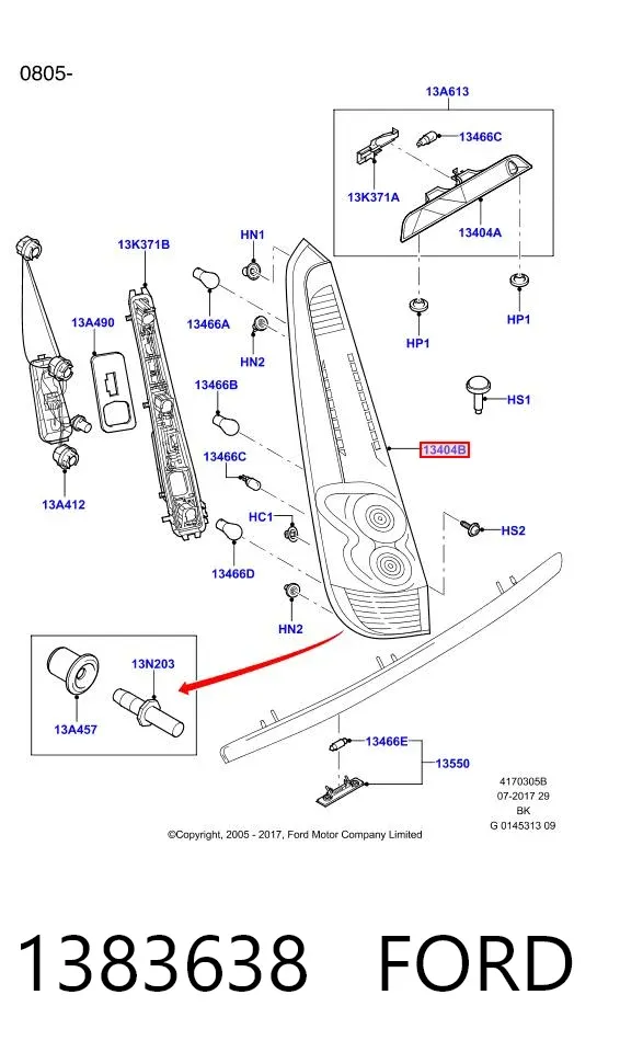 Lampa zespolona tylna lewa 1383638 Ford