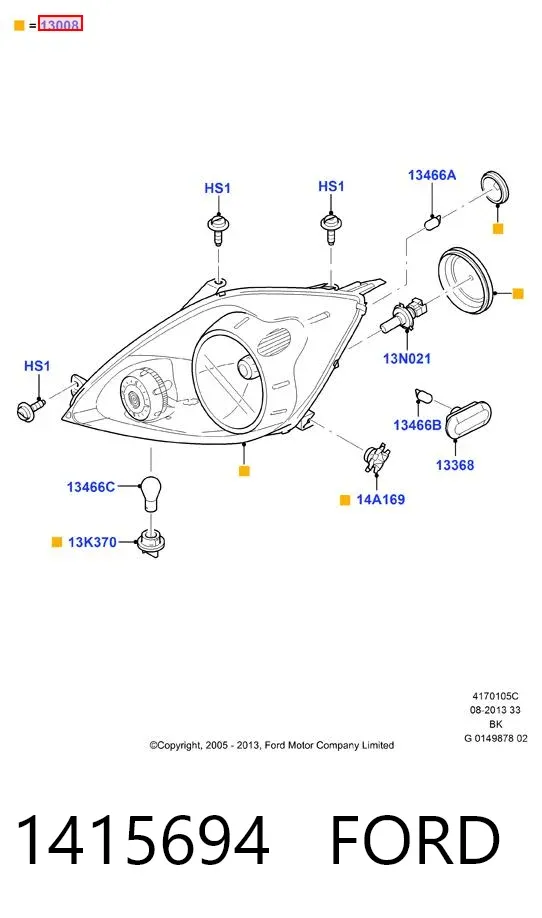 Reflektor prawy 1415694 Ford