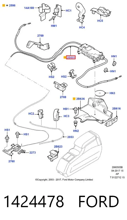 Linka hamulca ręcznego tylna prawa/lewa 1424478 Ford