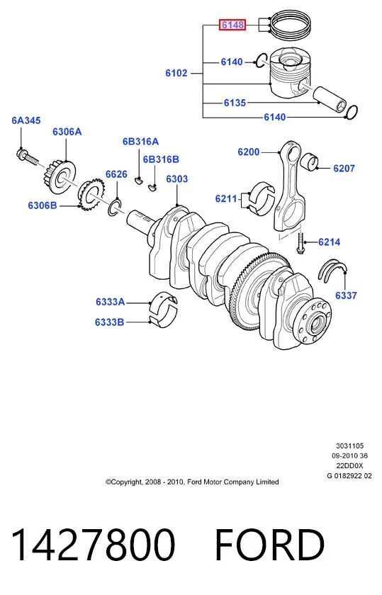 Pierścienie tłokowe sprężarki na 1 cylinder, STD 1427800 Ford