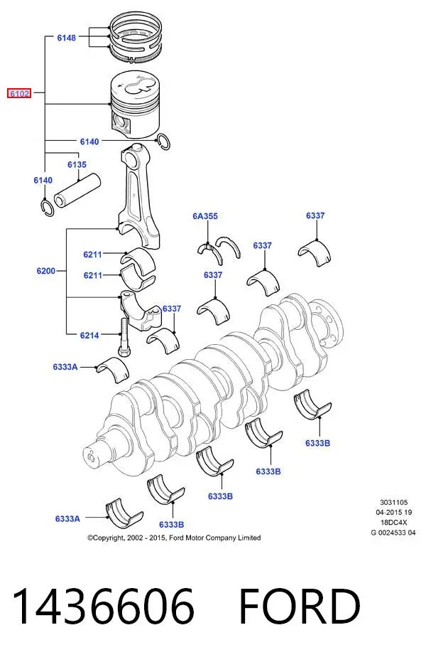 Tłok, komplet do jednego cylindru, STD 1436606 Ford
