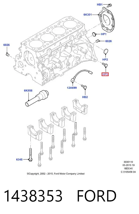 Zaślepka głowicy cylindrów/bloku cylindrów 1438353 Ford