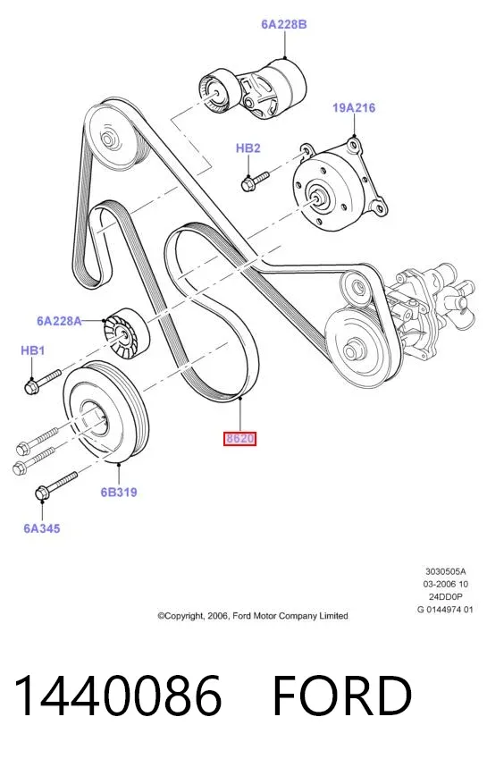 Pas napędowy mechanizmów 1440086 Ford