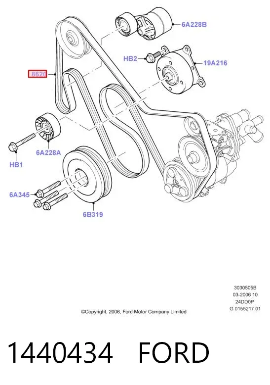 Pas napędowy mechanizmów 1440434 Ford