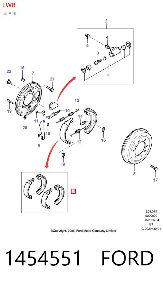 Klocki hamulcowe tylne bębnowe 1454551 Ford