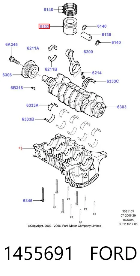 Tłok, komplet do jednego cylindru, STD 1455691 Ford