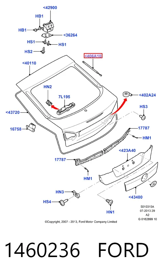 Amortyzator klapy bagażnika (3/5 drzwi-tylnych) 1460236 Ford