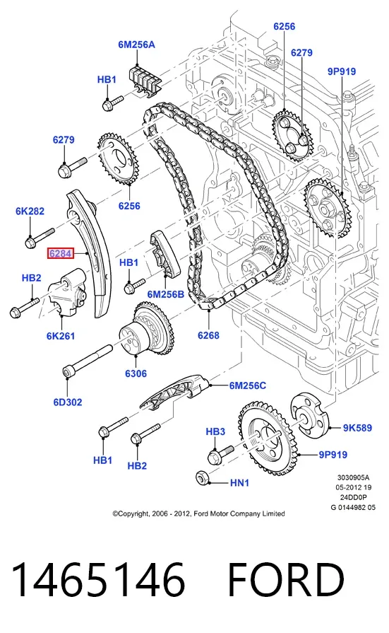 Prowadnica napinacza łańcucha rozrządu 1465146 Ford