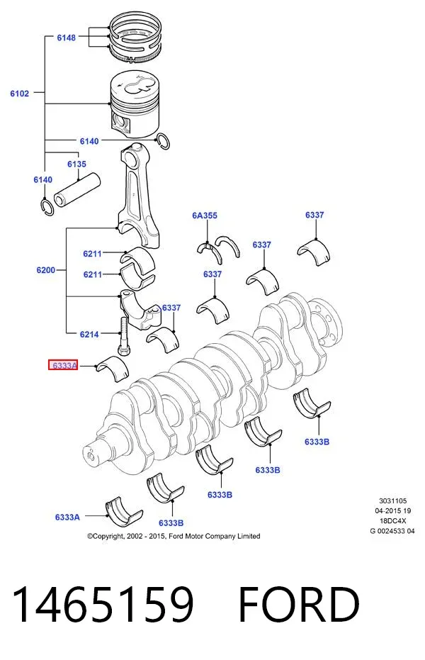 Panewki główne wału korbowego, zestaw, standardowe (STD) 1465159 Ford