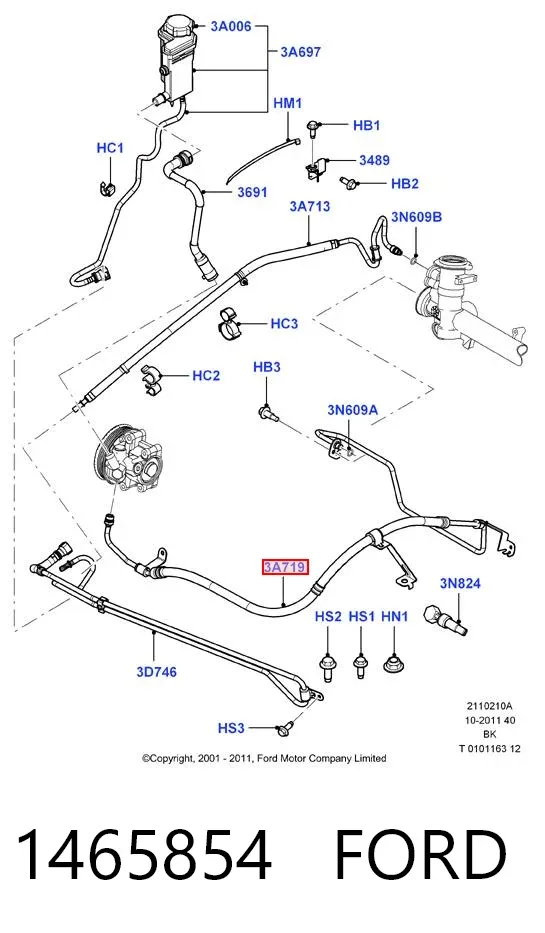 Przewód hydraulicznego układu wspomagania wysokiego ciśnienia, od pompy do maglownicy (mechanizmu) 1465854 Ford