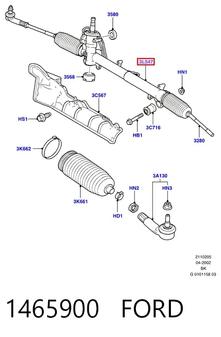 Listwa kierownicza (maglownica) 1465900 Ford