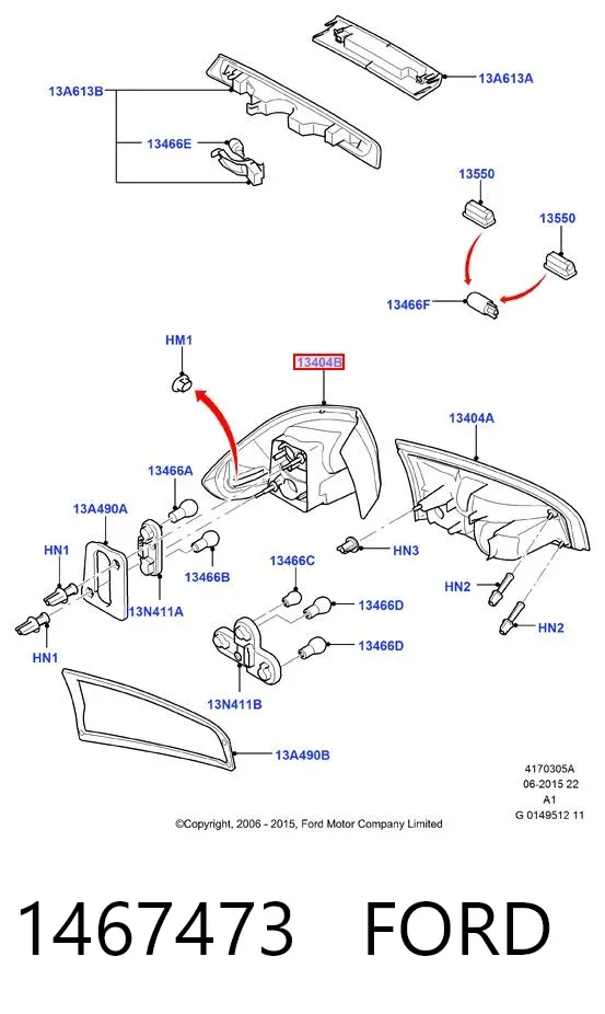 Lampa zespolona tylna lewa zewnętrzna 1467473 Ford