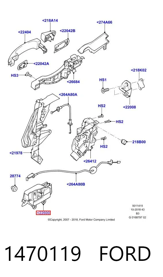 Klamka drzwi lewych przednia/tylna wewnętrzna 1470119 Ford