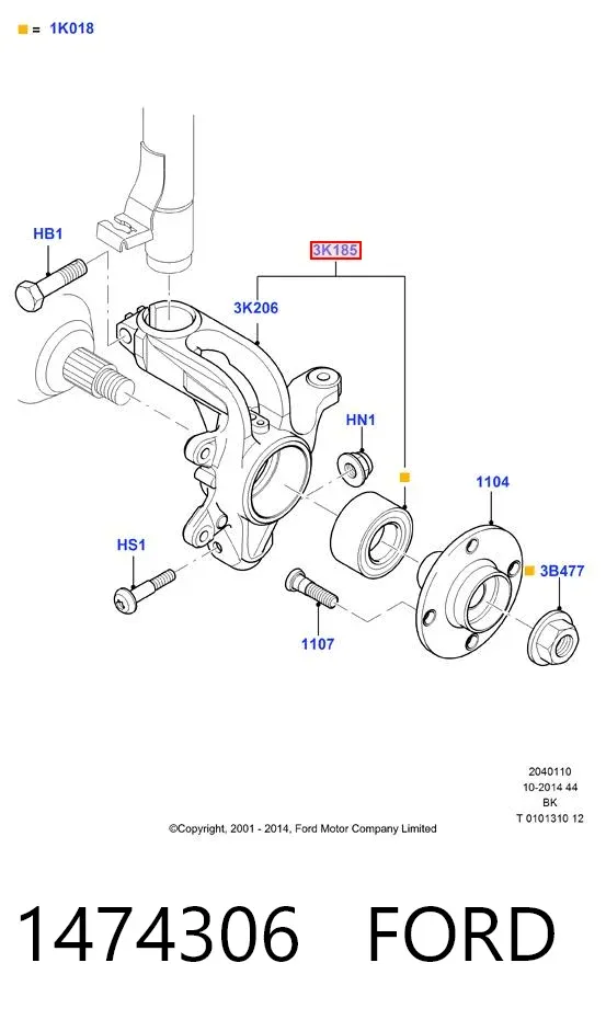 Czop (zwrotnica) przedni prawy 1474306 Ford