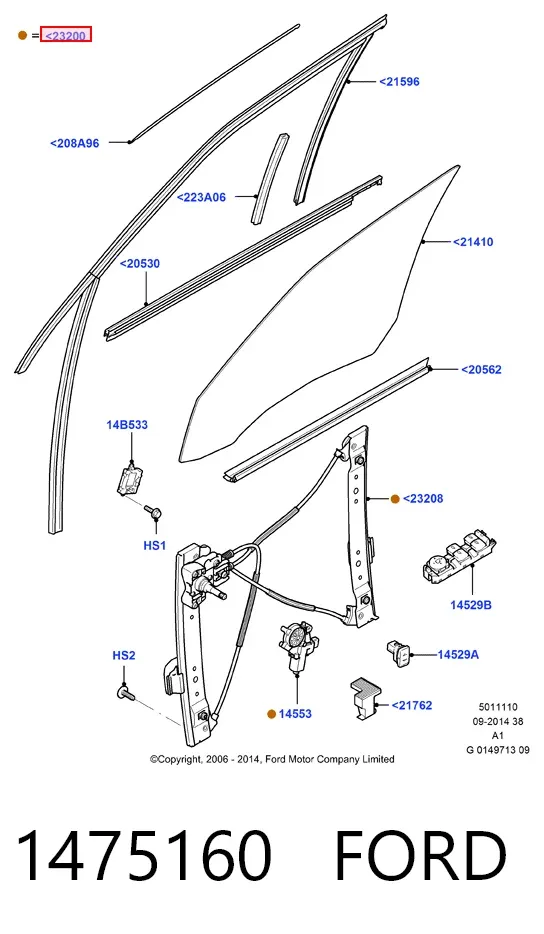 Mechanizm podnoszenia szyby drzwi przednich lewych 1475160 Ford
