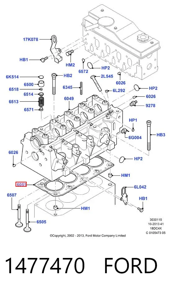 Uszczelka głowicy cylindrów 1477470 Ford