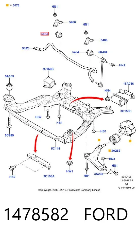 Tuleja stabilizatora przedniego 1478582 Ford