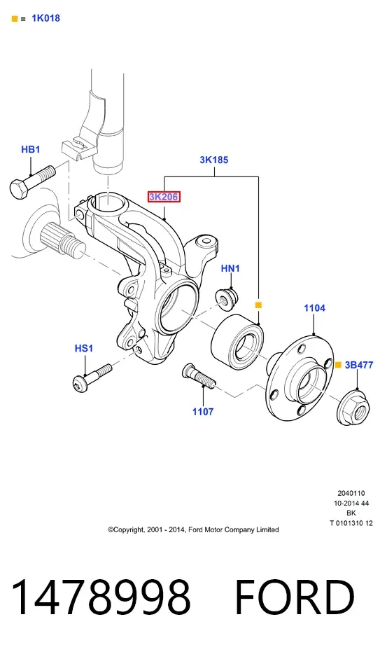 Czop (zwrotnica) przedni prawy 1478998 Ford