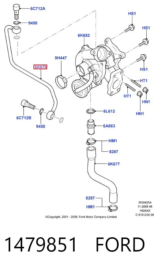 Rurka (przewód) dopływu oleju do turbiny 1479851 Ford