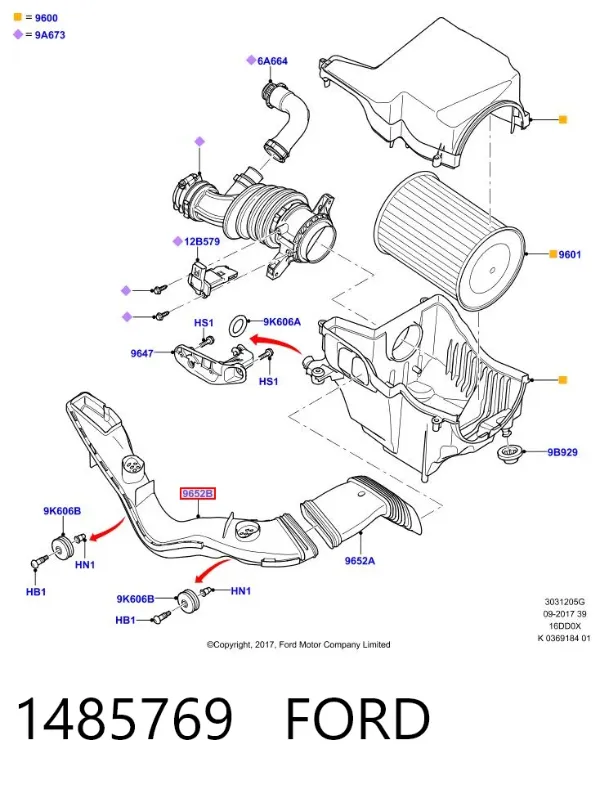 Wlot powietrza do filtra powietrza 1485769 Ford