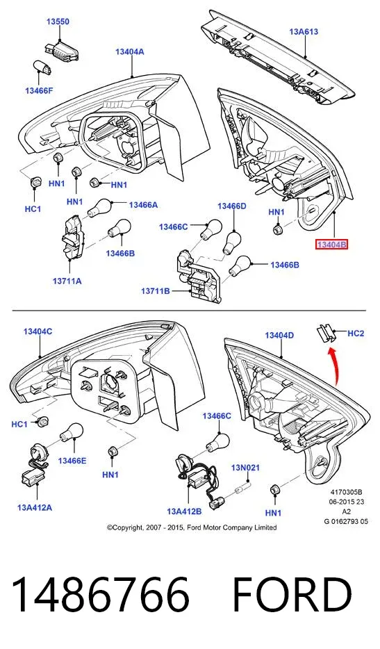 Lampa zespolona tylna prawa wewnętrzna 1486766 Ford