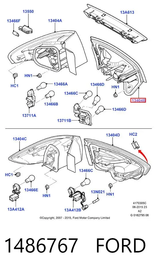 Lampa zespolona tylna prawa wewnętrzna 1486767 Ford