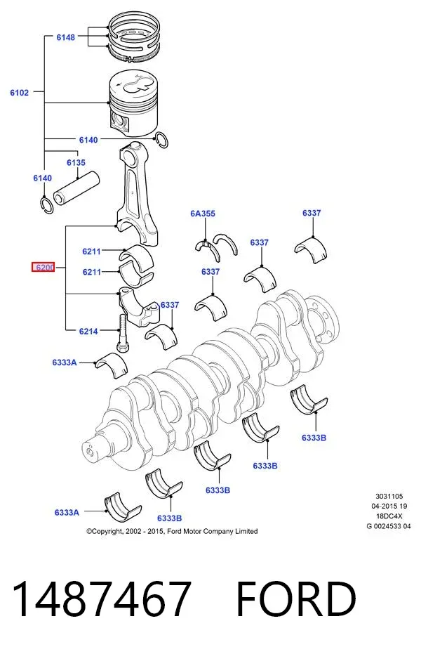 Korbowód tłoka silnika 1487467 Ford