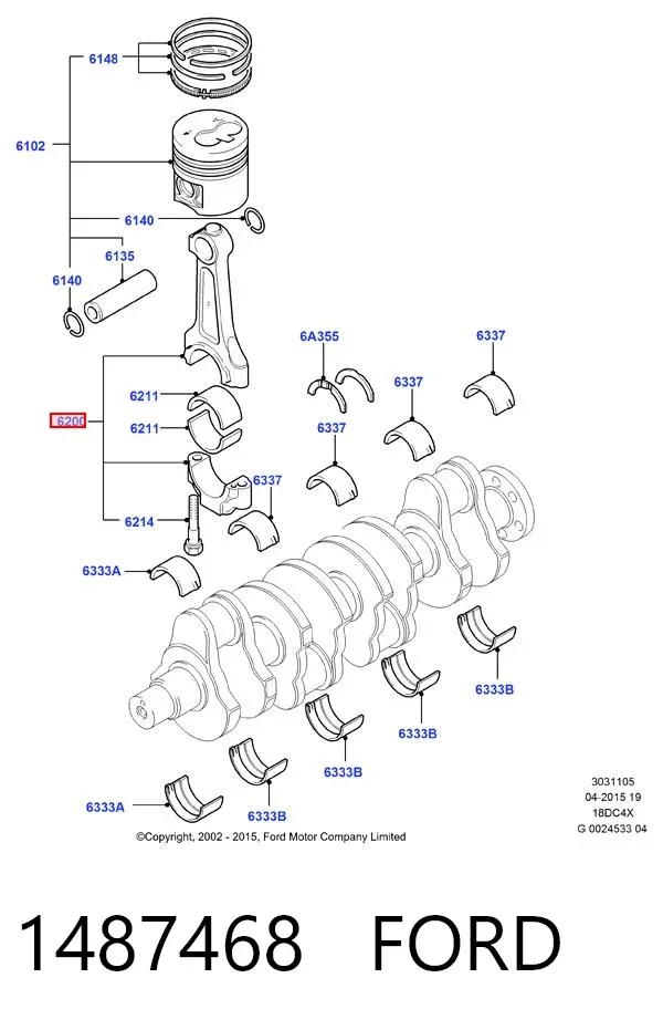 Korbowód tłoka silnika 1487468 Ford