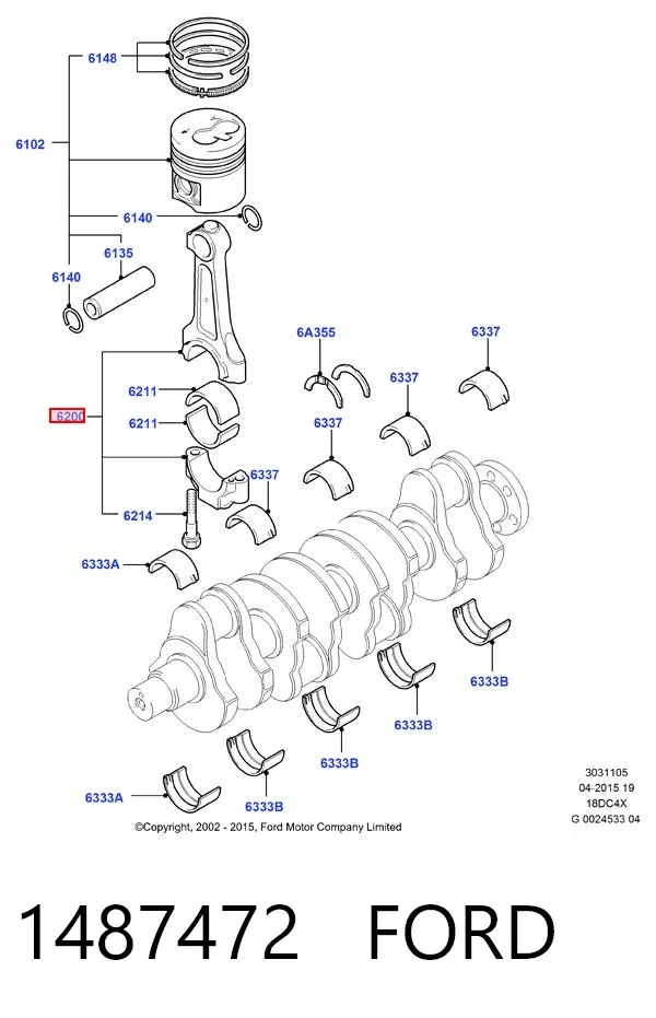 Korbowód tłoka silnika 1487472 Ford