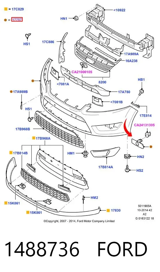 Zderzak przedni 1488736 Ford
