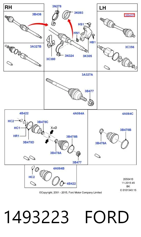Półoś napędowa przednia lewa 1493223 Ford