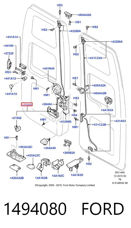 Klamka drzwi tylnych skrzydłowych prawa zewnętrzna 1494080 Ford
