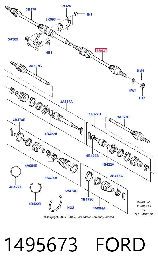 Półoś napędowa przednia lewa 1495673 Ford