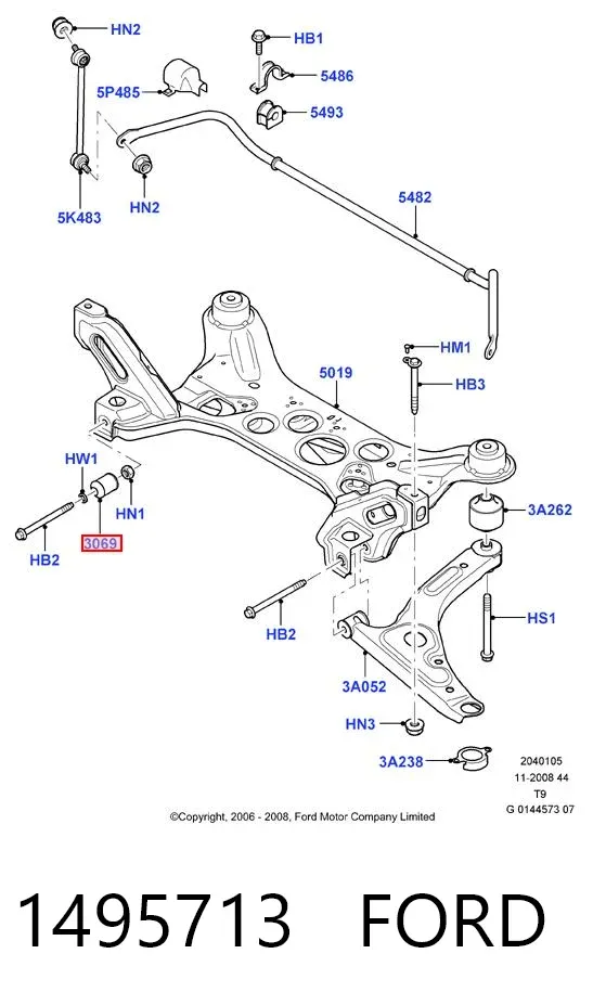Silentblock przedniego wahacza dolnego 1495713 Ford