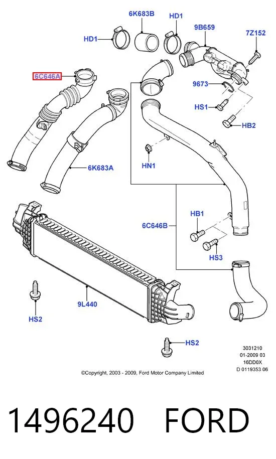 Przewód (króciec) intercoolera 1496240 Ford