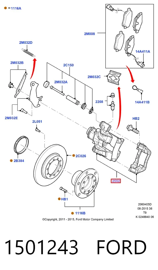 Zacisk hamulcowy tylny prawy 1501243 Ford