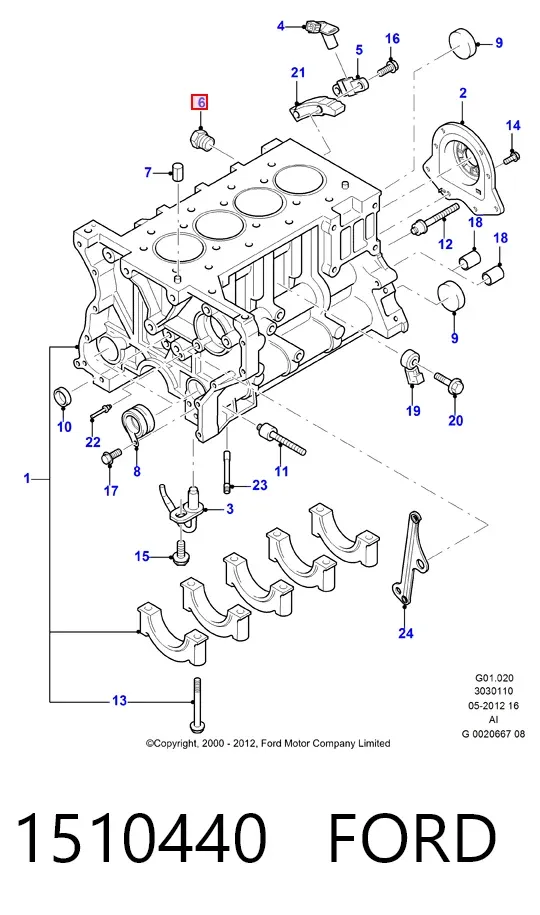Zaślepka głowicy cylindrów/bloku cylindrów 1510440 Ford