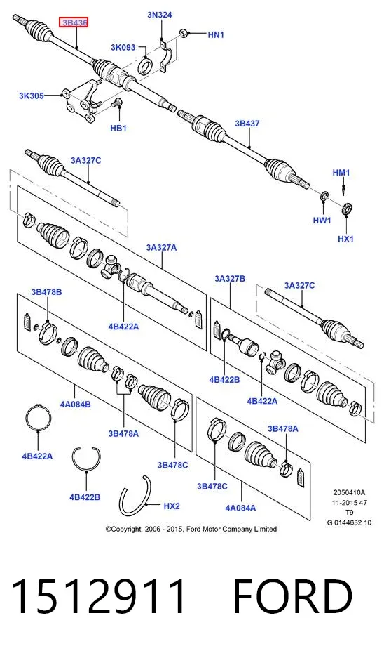 Półoś napędowa przednia prawa 1512911 Ford