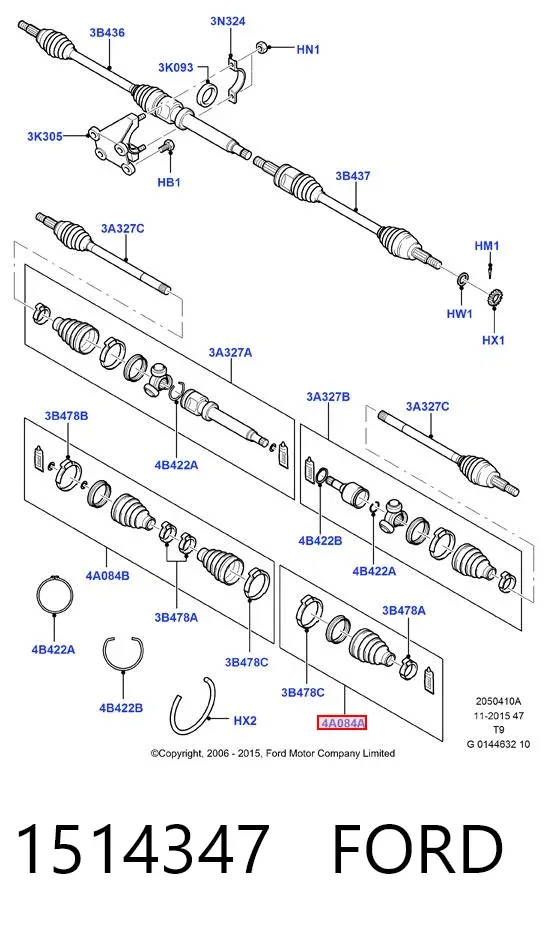 Osłona przegubu homokinetycznego półosi przedniej wewnętrzna 1514347 Ford
