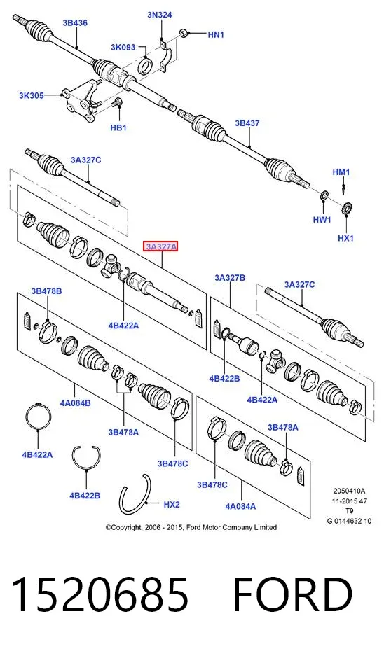 Przegub homokinetyczny wewnętrzny przedni prawy 1520685 Ford