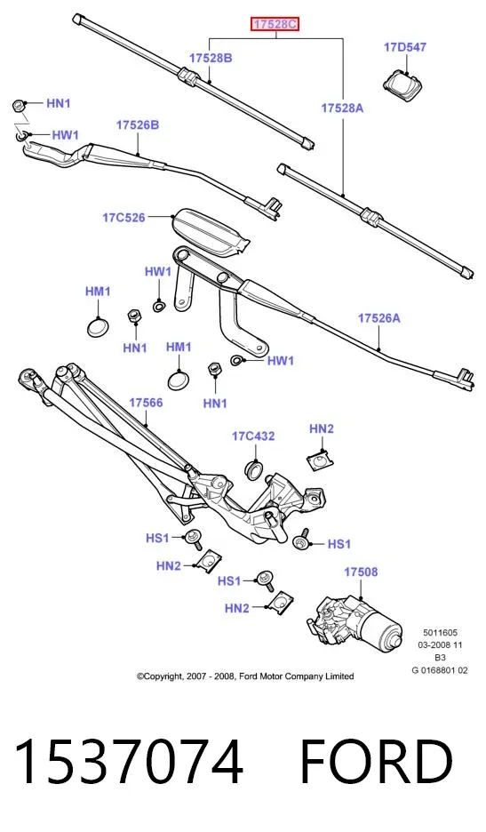 Pióro wycieraczki szyby przedniej, zestaw (2 szt.) 1537074 Ford