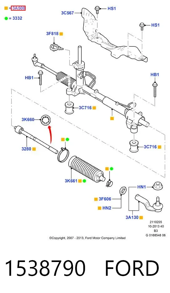 Listwa kierownicza (maglownica) 1538790 Ford